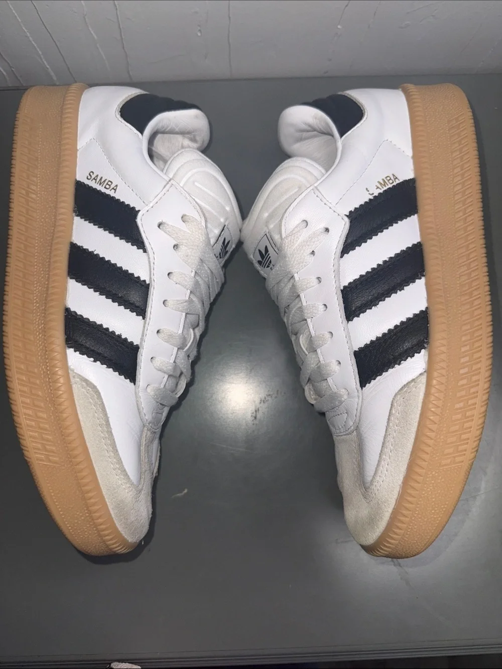 adidas White & Black Leather Sneakers with Gum Outsole